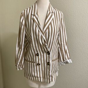 H&M Lightweight Double Breasted Cream / Brown Stripe Blazer‎